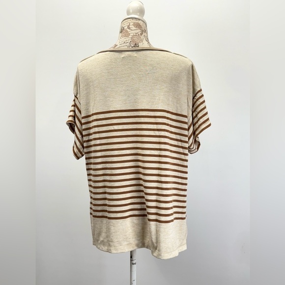MAX STUDIO Beige and tan Striped Short Sleeve Top size L - Picture 10 of 15